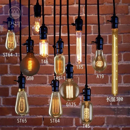 Edison Bulb E27 220V 40W ST64 A19 T45 G80 G95 G125 Incandescent Filament Bulb Lighting Retro Edison Light Bulb       PST PS Tradings