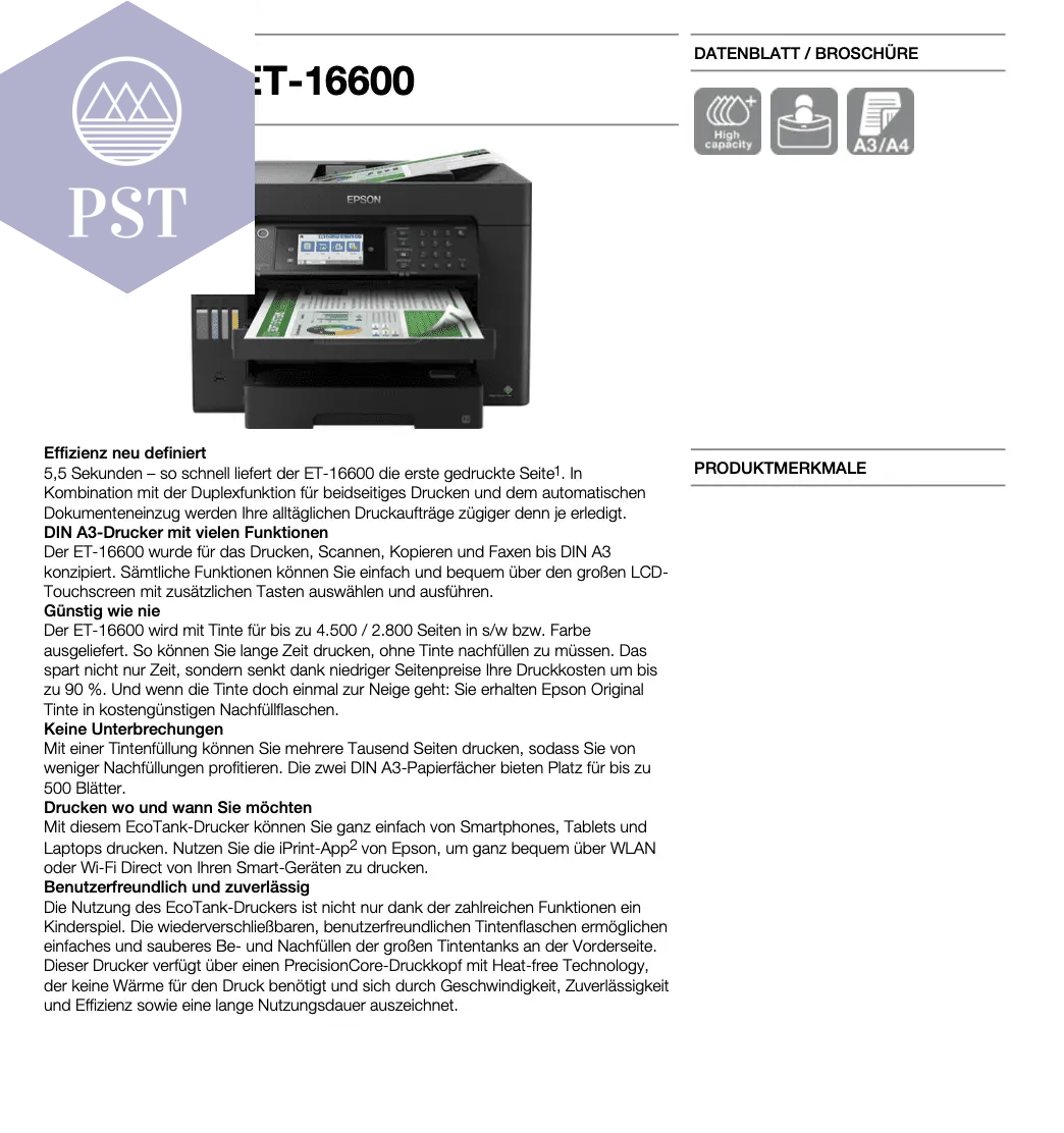 Epson EcoTank ET-16600 Drucker, Fax, Scanner, Kopierer W-Lan  drucker     PST PS Tradings