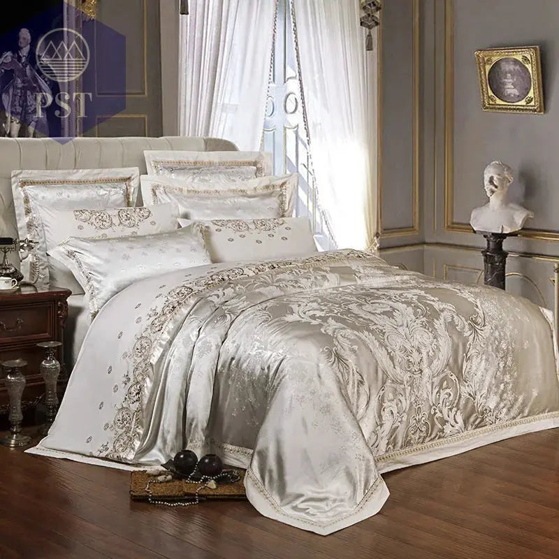 Luxuriöses Satin Jacquard Bettwäsche Set 4-6tlg. PST PS Tradings  PST PS Tradings  PST PS Tradings Luxuriöses Satin Jacquard Bettwäsche Set 4-6tlg.