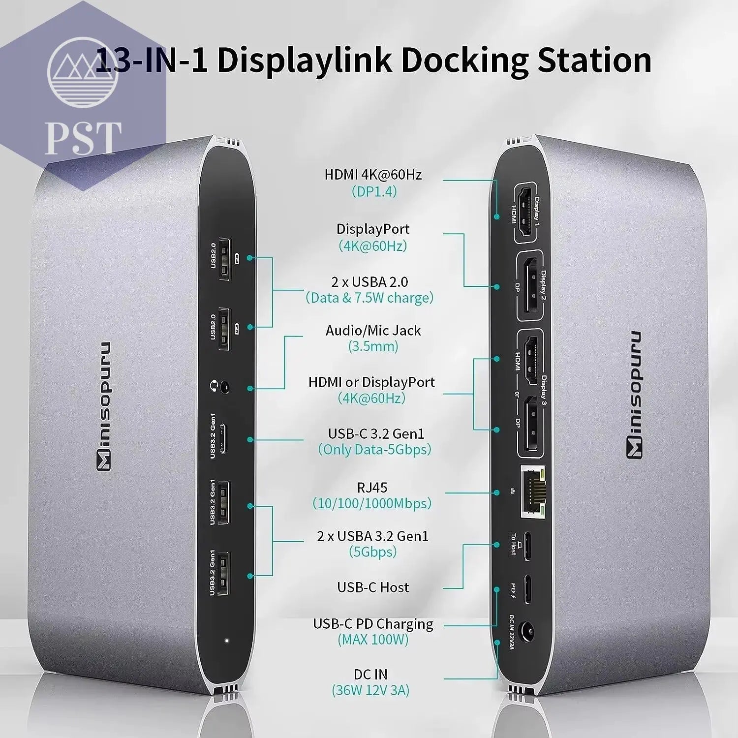 Minisopuru Displaylink Dreifach-Display-Dockingstation Mit 2 HDMI 2 Displayport PD RJ45 4 Usb-Port-Hub Für PC, Laptops Macbook &Windows PST PS Tradings  PST PS Tradings  PST PS Tradings Minisopuru Displaylink Dreifach-Display-Dockingstation Mit 2 HDMI 2 Displayport PD RJ45 4 Usb-Port-Hub Für PC, Laptops Macbook &Windows