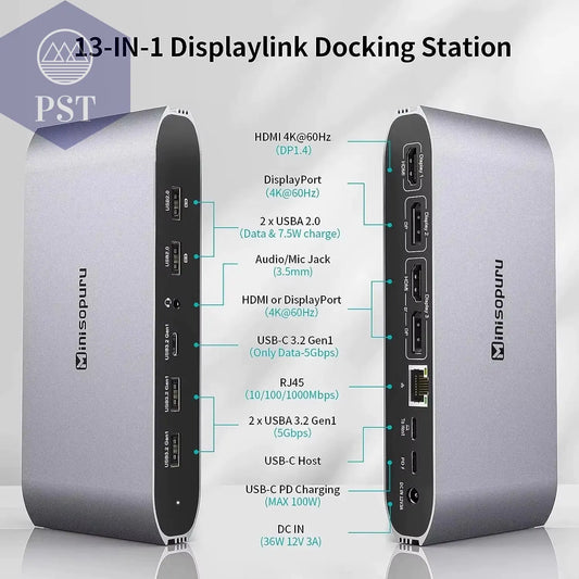 Minisopuru Displaylink Dreifach-Display-Dockingstation Mit 2 HDMI 2 Displayport PD RJ45 4 Usb-Port-Hub Für PC, Laptops Macbook &Windows PST PS Tradings  PST PS Tradings  PST PS Tradings Minisopuru Displaylink Dreifach-Display-Dockingstation Mit 2 HDMI 2 Displayport PD RJ45 4 Usb-Port-Hub Für PC, Laptops Macbook &Windows