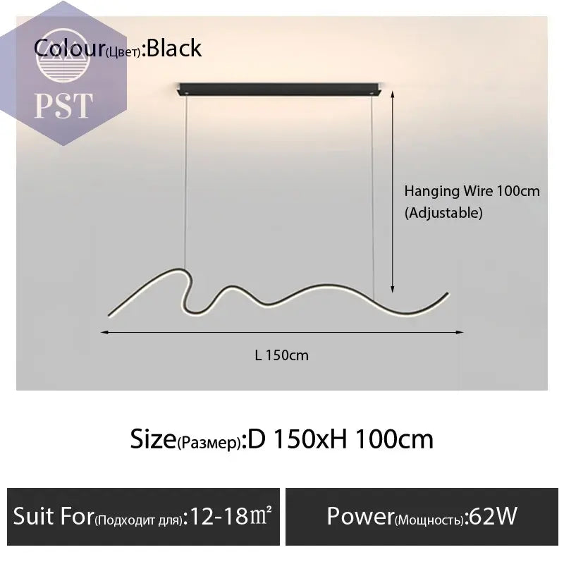 Moderne Minimalistische Pendelleuchte für Esszimmer PST PS Tradings Deckenlampe Leuchte PST PS Tradings Electrodelessdimming-black-D150cm PST PS Tradings Moderne Minimalistische Pendelleuchte für Esszimmer Deckenlampe Leuchte