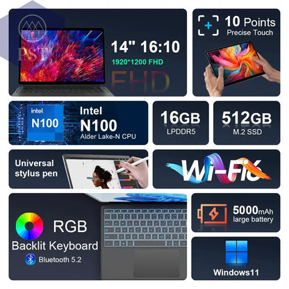 Ninkear T40 2 in 1 Laptops Detachable Touchscreen Tablet  N100 14 Zoll Fhd 16GB DDR5 512GB SSD Wifi 6 RGB Hintergrund Beleuchtung Mobile Computer Gaming Laptop Notebook PST PS Tradings  PST PS Tradings  PST PS Tradings