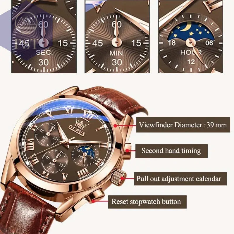 OLEVS Luxus Quarz Uhr für Herren mit Mondphase Armbanduhr PST PS Tradings  PST PS Tradings  PST PS Tradings OLEVS Luxus Quarz Uhr für Herren mit Mondphase Armbanduhr