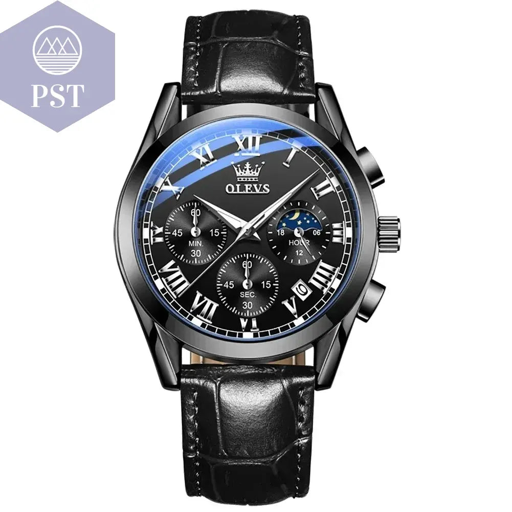 OLEVS Luxus Quarz Uhr für Herren mit Mondphase Armbanduhr PST PS Tradings  PST PS Tradings black PST PS Tradings OLEVS Luxus Quarz Uhr für Herren mit Mondphase Armbanduhr