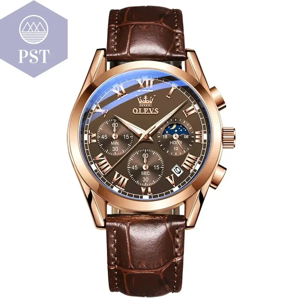 OLEVS Luxus Quarz Uhr für Herren mit Mondphase Armbanduhr PST PS Tradings  PST PS Tradings gold-brown PST PS Tradings OLEVS Luxus Quarz Uhr für Herren mit Mondphase Armbanduhr