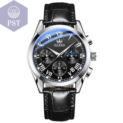 OLEVS Luxus Quarz Uhr für Herren mit Mondphase Armbanduhr PST PS Tradings  PST PS Tradings silver-black PST PS Tradings OLEVS Luxus Quarz Uhr für Herren mit Mondphase Armbanduhr