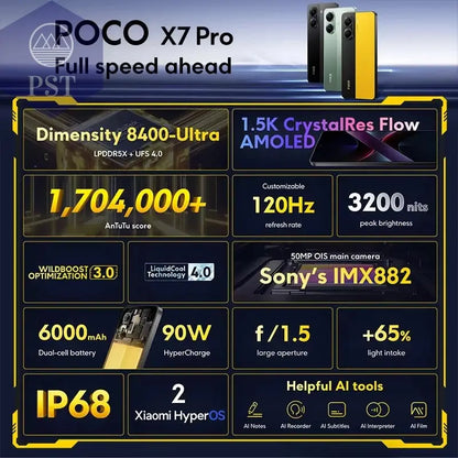 POCO X7 Pro Global Version Smartphone 5G 256GB / 512GB Dimensity 8400-Ultra 90W Charge 6000Mah Battery IP68 NFC 5G Xiaomi PST PS Tradings  PST PS Tradings  PST PS Tradings POCO X7 Pro Global Version Smartphone 5G 256GB / 512GB Dimensity 8400-Ultra 90W Charge 6000Mah Battery IP68 NFC 5G Xiaomi