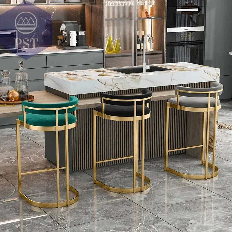 Premium Gold Barhocker Nordic Hochwertige italienische Rückenlehne Partystühle Rundes Kissen Bequeme Taburetes De Barmöbel       PST PS Tradings