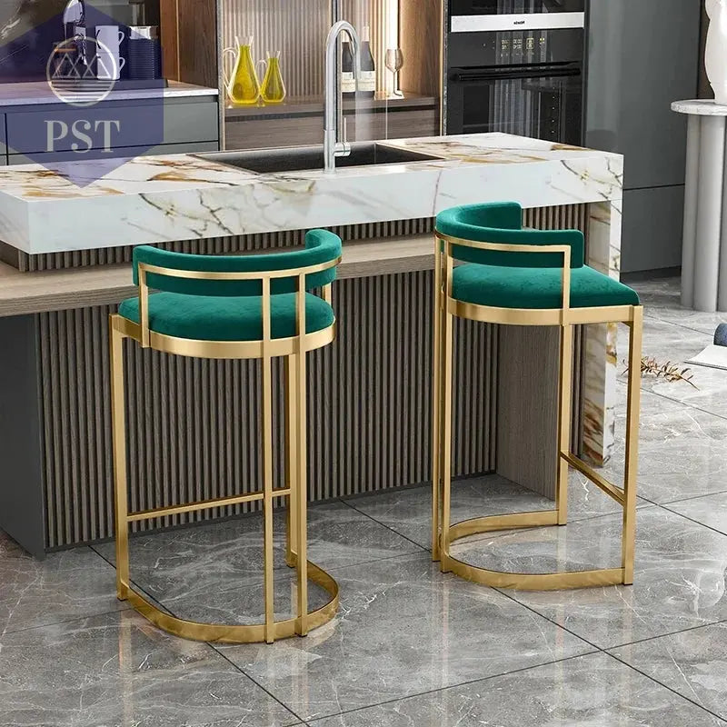 Premium Gold Barhocker Nordic Hochwertige italienische Rückenlehne Partystühle Rundes Kissen Bequeme Taburetes De Barmöbel       PST PS Tradings