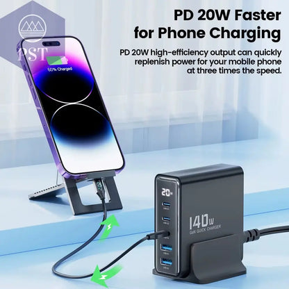 Toocki 140W Gan Usb Ladegerät 5 In1 Desktop Schnell Aufladen Usb Typ C Ladegerät Led Display Ladegerät Für Iphone Xiaomi Smartphone Laptop PST PS Tradings  PST PS Tradings  PST PS Tradings Toocki 140W Gan Usb Ladegerät 5 In1 Desktop Schnell Aufladen Usb Typ C Ladegerät Led Display Ladegerät Für Iphone Xiaomi Smartphone Laptop