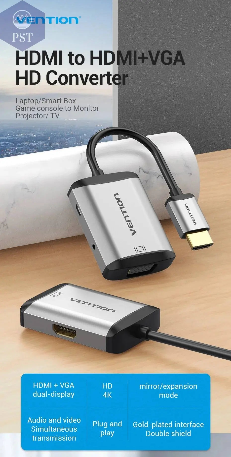 Vention HDMI to VGA adapter Digital to Analog Video Audio Converter Cable 1080p for Xbox 360 PS3 PS4 PC Laptop TV Box Projector - Property & Safety Tradings